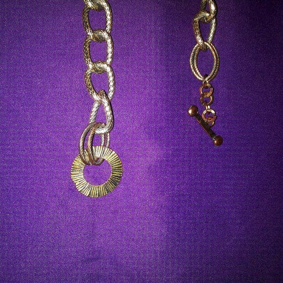 Chunky statement gold plated link necklace with huge brown/black gems - Picture 2 of 7